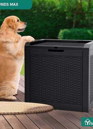 YITAHOME 32 Gallon Rattan Deck Box, Indoor Outdoor Storage Box for Patio Furniture, Pool Accessories, Cushions, Garden Tools, Sports Equipment, Waterproof Resin with Lockable Lid & Side Handles, Black
