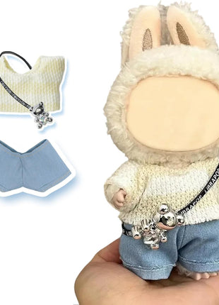17cm Doll Clothes(NO Doll), Cute Dolls Outfit Accessories with Sweater + Denim Jeans + Pants, Small Kawaii Clothes Set for Dolls(Style 4)