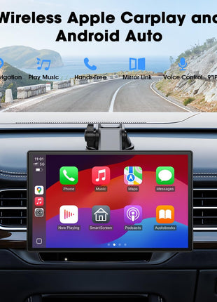 Topexplore 9" Carplay Screen for Car, Upgrade Portable Touchscreen | Car Play & Android Auto with Bluetooth, Mirror Link, Voice Control, Hands-Free Calling, Plug & Play for Family Road Trip