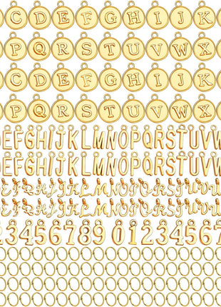 LEOBRO Letter Charms, 376 Pcs Gold Charms for Jewelry Making, Bracelet Necklace Charm & Jump Rings, Jewelry Making Supplies, Gold