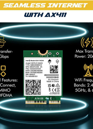 Intel AX411 IEEE 802.11ax Bluetooth 5.3 Tri Band Wi-Fi/Bluetooth Combo Adapter