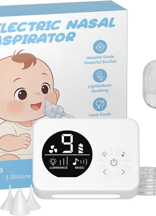Nasal Aspirator for Baby, Nose Sucker with 9 Suction Levels, Electric Snot Sucker, 3 Levels Night Light & Nursery Rhyme Soothing Function, Food-Grade Silicone Tips