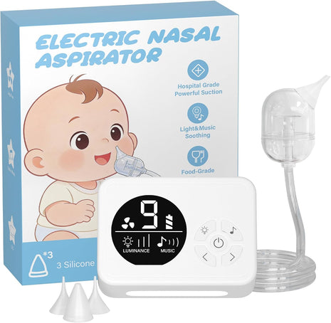 Nasal Aspirator for Baby, Nose Sucker with 9 Suction Levels, Electric Snot Sucker, 3 Levels Night Light & Nursery Rhyme Soothing Function, Food-Grade Silicone Tips