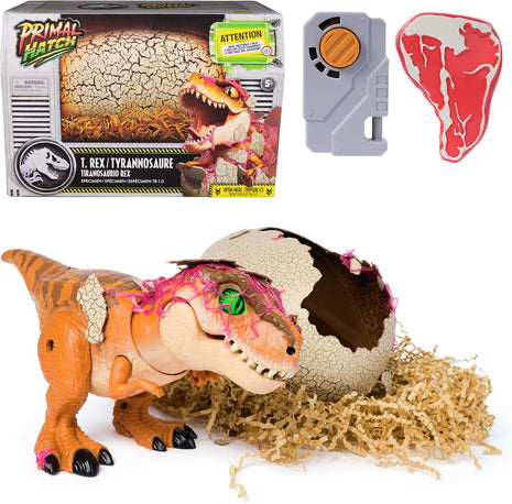 Primal Hatch Jurassic World Interactive T-Rex Toy Dinosaur Egg | Interactive Dino Figure, Realistic Hatching Experience, 100+ Sounds & Reactions, Train & Feed, Gifts for Kids Ages 5+