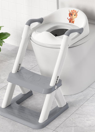 SKYROKU Potty Training Toilet, 2-in-1 Anti-Slip Seat with Step Stool | Wide anti-slip base holds 200+ lbs.Fits round & elongated toilets,6 heights.Tall splash guard stops leaks.Folds to step stool