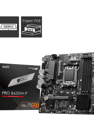 MSI PRO B650M-P ProSeries Motherboard (AMD Ryzen 9000/8000/7000 Series Processors, AM5, DDR5, PCIe 4.0, M.2, SATA 6Gb/s, USB 3.2 Gen 2, HDMI/DP, 2.5Gbps LAN, mATX)