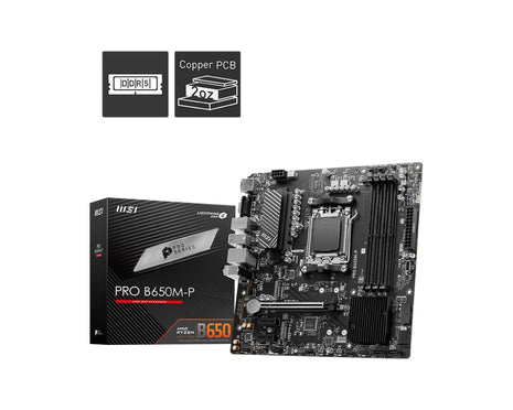 MSI PRO B650M-P ProSeries Motherboard (AMD Ryzen 9000/8000/7000 Series Processors, AM5, DDR5, PCIe 4.0, M.2, SATA 6Gb/s, USB 3.2 Gen 2, HDMI/DP, 2.5Gbps LAN, mATX)