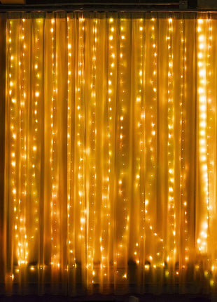 Dazzle Bright Curtain String Lights, 300 LED 9.8ft x9.8ft Warm White Fairy Lights with 8 Lighting Modes, Waterproof Lights for Bedroom Christmas Party Wedding Home Garden Wall Decor
