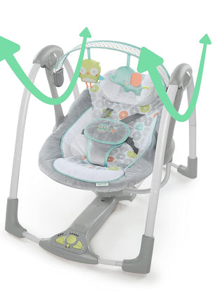Ingenuity Swing 'n Go 5-Speed Baby Swing - Foldable, Portable, 2 Plush Toys & Sounds, 0-9 Months 6-20 lbs (Hugs & Hoots)