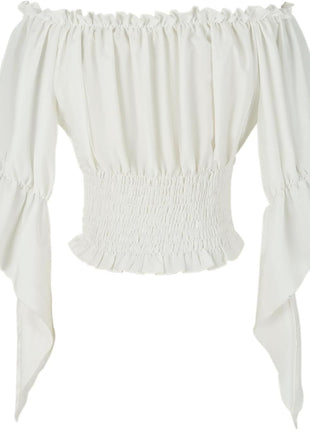 Womens Renaissance Peasant Blouse Off Shoulder Trumpet Sleeve Tops(S,Z2880C)