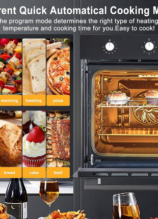 24 Inch Single Wall Oven, 2.5 Cu.ft Built-in Electric Wall Oven with 8 Cooking Functions in Stainless Steel, Mechanical Knob Control