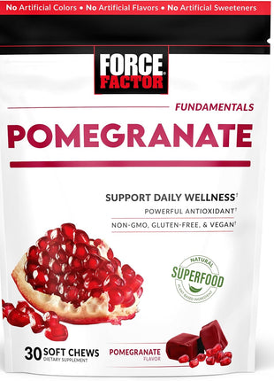 Force Factor Pomegranate Soft Chews for Healthy Aging | Made with Real & Premium Pomegranate Juice Powder, Non-GMO, Gluten-Free, Vegan, Pomegranate Flavor, 30 Soft Chews