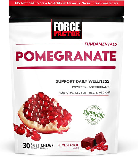 Force Factor Pomegranate Soft Chews for Healthy Aging | Made with Real & Premium Pomegranate Juice Powder, Non-GMO, Gluten-Free, Vegan, Pomegranate Flavor, 30 Soft Chews