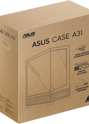 ASUS A31 Black ATX Mid-Tower Gaming Case, Dual Tempered Glass, Frameless, BTF Hidden Connectors, 360 AIO Support, Angled Base, ARGB, Optimized Airflow, Seamless Cable Management, 2 Year Warranty