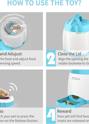 PETGEEK Automatic Dog Feeder/Treat Dispenser with Rechargeable Button Remote Control, Interactive Dog Food Puzzle & Stimulation Toys, 400ml Capacity Pet Dispensing Toy for Indoor/Outdoor Play