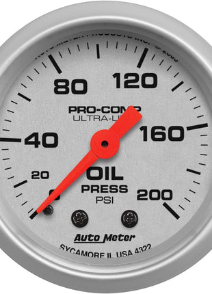 Auto Meter 4322 Ultra-Lite Mechanical Oil Pressure Gauge,2.3125 in.