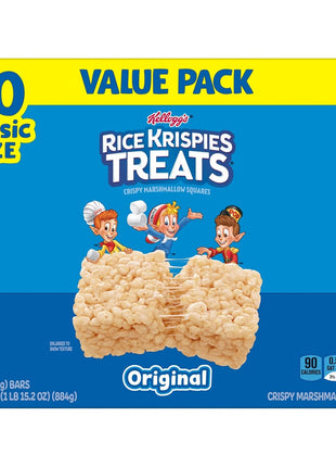 Rice Krispies Treats Crispy Marshmallow Squares, Kids Snacks, Snack Bars, Original, 31.2oz Box (40 Bars)