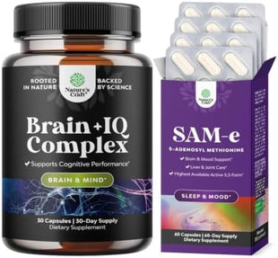 Bundle of Nootropic Memory Supplement for Brain Support - Memory Pills for Brain Boost and Natural Energy Booster, Sam-E 200mg Mood Support Supplement for Brain Support and Liver Detox Cleanse