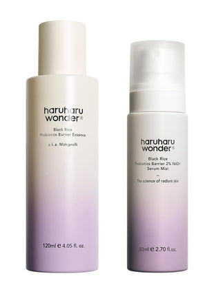 haruharu Wonder Black Rice Probiotics Hydration Boost Duo, Barrier Essence & 2% NAD+ Serum Mist, Skin Flooding Duo for Glowy Skin
