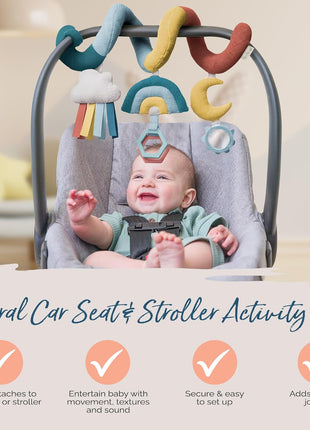 Itzy Ritzy Spiral Car Seat & Stroller Activity Toy, 0 Months & Up (Rainbow) | Baby Stroller & Car Seat Spiral Toy, Infant Sensory Activity Toy, Easy-Attach Hanging Toy With Textures, Sounds & Visual Play