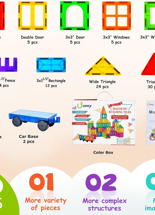 cossy 120Pcs Magnetic Tiles Magnetic 3D Building Blocks Set Educational Construction Toys for 3 4 5 6 7 8 Year Old Boy and Girl with Stronger Magnets, Educational Toys, Recreational, Conventional