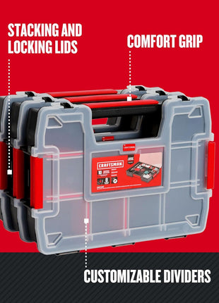 CRAFTSMAN Storage Organizer, Small Parts Organizer, 3-Packs with 10-Compartments, Lid Includes Secure Latch (CMST60964M)