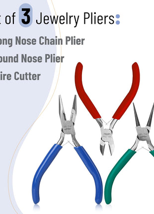 Mr. Pen- Pliers for Jewelry Making, 3 Pack, Chain Nose | Round Nose Pliers Set and Wire Cutter for Beading, Wire Wrapping, Jump Rings, Jewelry Repair, Crafting, DIY