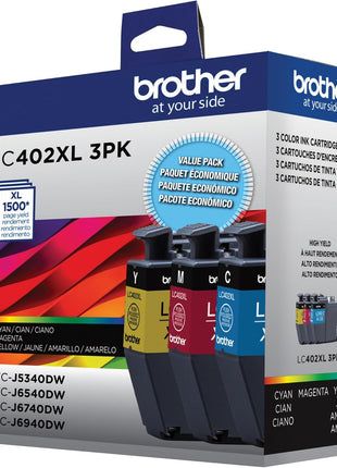 Brother Genuine LC402XL 3PK 3 Pack of High Yield Cyan, Magenta and Yellow Ink Cartridges, Black
