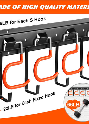 68'' All Metal Garden Tool Organizer Adjustable Garage Tool Organizer Wall Mount Garage Organizers and Storage with Heavy Duty Hooks Tool Hangers for Garage Wall, Shed, Garden