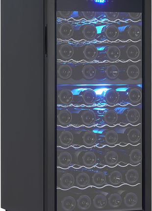 66 bottles Wine Fridge Full Size Single Zone - Tall Wine Cooler Cellars Large Cabinet Wine Refrigerator Home Bar Chiller Freestanding with French Glass Door