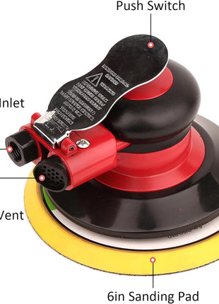 Professional Air Random Orbital Palm Sander, Dual Action Pneumatic Sander, Low Vibration, Heavy Duty ... (6 inch)