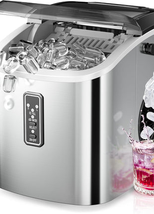 EUHOMY Ice Maker Countertop, 9 Cubes Ready in 6 Mins, 26lbs/24H, Self-Cleaning, Portable Ice Maker Machine with Carry Handle, Basket and Scoop, 2 Sizes of Bullet Ice for Home, Kitchen, Office