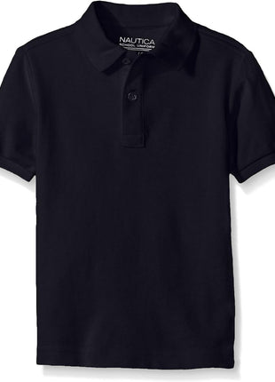 Nautica Boys' School Uniform Short Sleeve Pique Polo, Navy, Large(14/16)