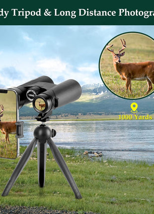 12x42 High Powered Binoculars for Adults, Phone Adapter and Tripod | BAK4 Prism, FMC Optics, Waterproof, 367ft Wide View, 18.5mm Eyepieces for Bird Watching Cruise Travel Wildlife Viewing Sports