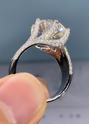 Sterling Silver Cubic Zirconia Ring, Layers Design Princess Cut Moissanite Simulated Diamond Solitaire Ring, Dainty Wedding Band CZ Half Eternity Stackable Engagement Ring Jewelry-Making-Patterns 8
