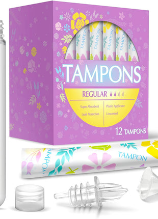 GoPong Tampon Flasks 12 Pack (18 oz Total)   Hidden Alcohol Travel Flasks for Women   Secret Liquor Containers for Nightclubs, Festivals, Cruises, and Sports Events ? Includes Funnel & Spout