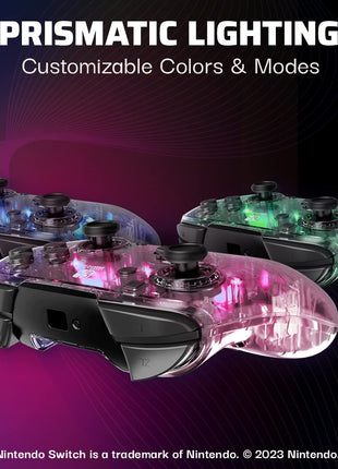 PDP Afterglow Wireless RGB Gaming Controller for Nintendo Switch 2, Lite | Nintendo Switch OLED, 2 Mappable Back Buttons, Rechargeable 40-Hr Battery, LED Lights, Motion Controls, Gamepad, Translucent