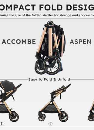 Accombe 2-in-1 Convertible Baby Stroller for Newborn to Toddler | Skin-friendly Breathable Fabric, All-terrain Wheels for Smooth Ride, Adjustable Canopy with UPF50+ Protection