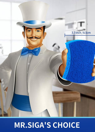 MR.SIGA Non-Scratch Cellulose Scrub Sponge, Dual-Sided Dishwashing Sponge for Kitchen, 12 Pack
