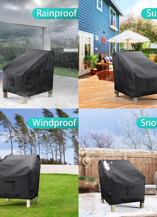 Patio Chair Covers for Outdoor Furniture Waterproof 2 Pack, Lawn Chair Covers 600D Heavy Duty Oxford Cloth, Large Covers for Lounge Lawn Deep Seat Black 38 inch W x 31 inch D x 29 inch H