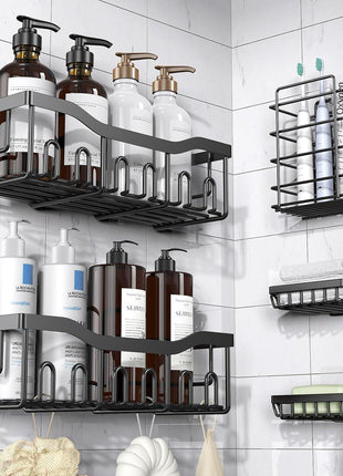 EUDELE Adhesive Shower Caddy, 5 Pack Rustproof Stainless Steel Bath Organizers With Large Capacity, No Drilling Shelves for Bathroom Storage & Home Decor