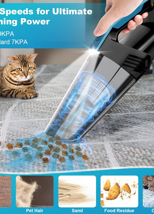 Blestan Cordless Car Vacuum Lightweight High Power Handheld Vacuum Cleaner with LED Light, Hand Vacuum for Car Home Office and Pet Hair, BlackBlue