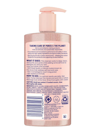 Biore Rose Quartz + Charcoal Daily Purifying Cleanser, Oil Free, 6.77 Oz | Dermatologist Tested, Cruelty Free, Removes Impurities, Energizes Complexion, Fresh Clean Feel