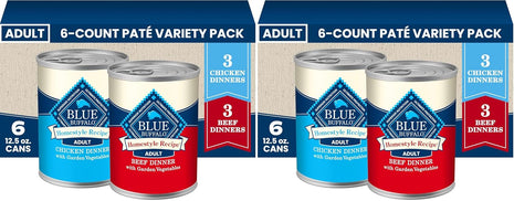 Blue Buffalo Homestyle Recipe Adult Wet Dog Food,Made with Natural Ingredients,Chicken and Beef Dinner Variety Pack,12.5-oz Cans,(Pack of 12)