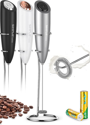 SIMPLETaste Milk Frother Handheld Battery Operated Electric Foam Maker, Drink Mixer with Stainless Steel Whisk and Stand for Cappuccino, Bulletproof Coffee, Latte