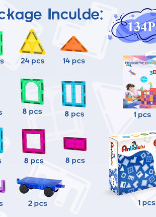 Anbalulu 134PCS Magnetic Building Tiles: Durable STEM Toys with Strong Magnets for Kids, Educational Building Blocks for Group Play Activities | Gift for Boys Girls 3+