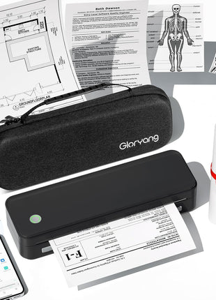 Gloryang Inkless Portable Printer for Travel, Wireless Thermal Printer Supports 8.5 x 11 Inch Thermal Paper, Bluetooth Machine Includes Carry Case and 3 Rolls of Paper Kit, Black
