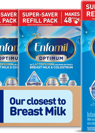 Enfamil Optimum (Enspire), Our Closest Formula to Breast Milk, Immune-Supporting Lactoferrin and Brain-Building DHA Baby Formula, Powder 30 Oz Refill, Pack of 4