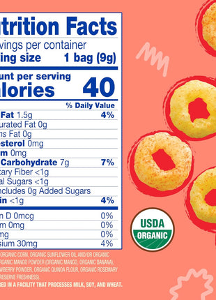 Earth's Best Organic Melty Hoops, Bite-Sized Snacks for Babies 8 Months and Up, Strawberry and Mango, 0.32 Ounce Individual Bags (Pack of 4)