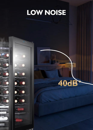 12 Bottle Wine Cooler, Mini Fridge for Red and White, Small Freestanding Refrigerator with 40-66F Digital Temperature Control Glass Door